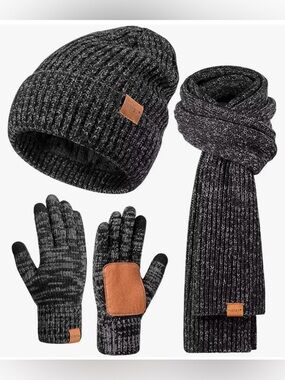 Winter Hat Gloves Scarf Set for Men Women Beanie Long Scarf Touchscreen Gloves